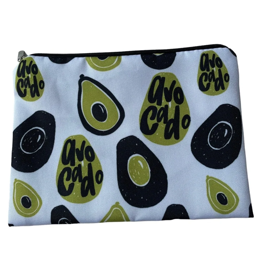 Cosmetics Makeup Bag Pouch White with Avocado Pattern 8.25